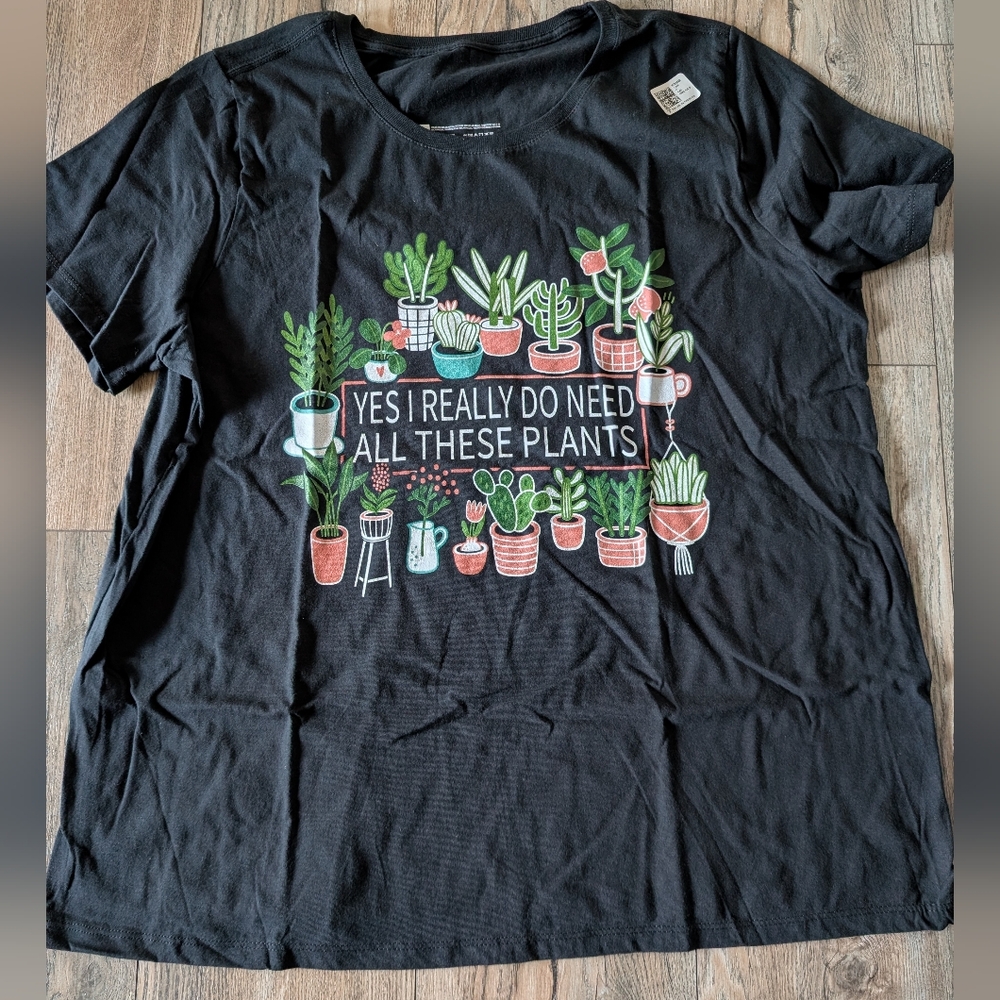 Plant Lady Graphic T-Shirt with Plant Design Black Size 2X NWT - Picture 2 of 8